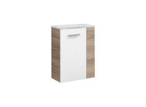 4260527900771 - Luxor sbc Gäste-WC Set 2 Teile – Waschtischunterschrank in Weiß mit Holz Braun mit Waschbecken aus Glas in Weiß – Waschbeckenunterschrank schmal –