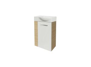 4260527901082 - B style sbc Gäste-WC Set 2 Teile – Waschtischunterschrank in Weiß mit Holz Braun mit Waschbecken aus Keramik – Waschbeckenunterschrank– Türanschlag