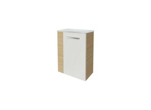 4260527901099 - B style sbc Gäste-WC Set 2 Teile – Waschtischunterschrank in Weiß mit Holz Braun mit Waschbecken aus Glas in Weiß – Waschbeckenunterschrank schmal –