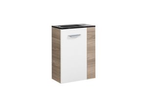 4260527900825 - Luxor sbc Gäste-WC Set 2 Teile – Waschtischunterschrank in Weiß mit Holz Braun mit Waschbecken aus Glas in Anthrazit – Waschbeckenunterschrank schmal