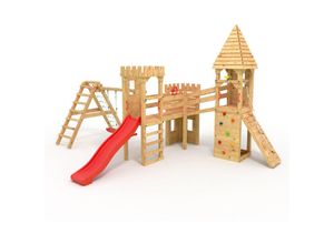 0740933460815 - BIBEX® Spielturm - Ritterburg XXL - 3x Kletterturme Rutsche Schaukel Kletterwand Sandkasten