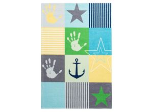 4054293093498 - Kinderteppich OBSESSION My Stars 411 Teppiche Gr B L 160 cm x 230 cm 10 mm 1 St blau Kinder Kinderzimmerteppiche Kurzflor Patchwork Design Motiv Sterne Kinderzimmer