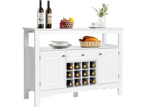 0794094543689 - Costway - Weinregal mit Türen und Schubladen abnehmbares Weinregal für 12 Fächern Konsolentisch 116 x 40 x 82 cm Weiß