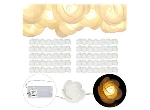 4052025301132 - Relaxdays - 10 x Rosen Lichterkette 20er led Lichterkette Batterie Hochzeit Verlobung & Valentinstag warmweiß Deko weiß