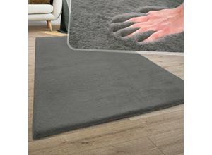 Image of Paco Home Teppich Wohnzimmer Kunstfell Shaggy Hochflor Waschbar In Waschmaschine Soft Uni Grau 120x170 cm