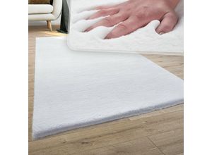 4061981126550 - Teppich Wohnzimmer Kunstfell Shaggy Hochflor Waschbar In Waschmaschine Soft Uni Weiß 80x150 cm - Paco Home