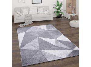 4061981190698 - Paco Home Teppich Wohnzimmer Kurzflor Vintage Abstrakt Modern Geometrisch Rautenmuster 160x220 cm Grau