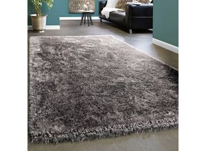 4250857570560 - Edler Teppich Shaggy Hochflor Einfarbig Flauschig Glänzend In Grau Hellgrau 60x100 cm - Paco Home