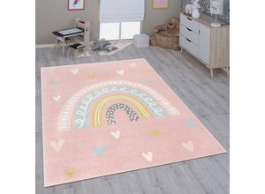 4061981209611 - Kinderteppich Teppich Kinderzimmer Mädchen Jungs Verschiedene Motive Und Größen 120 cm Rund Rosa Weiß - Paco Home