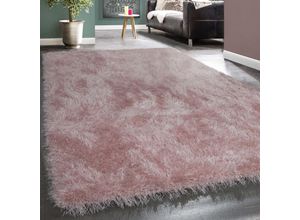 4250857587216 - Hochflor Teppich Wohnzimmer Schlafzimmer Shaggy Einfarbig Flauschig Modern Rose 60x100 cm - Paco Home