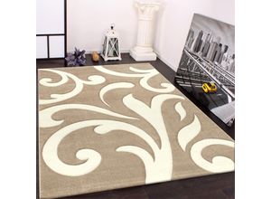 4250857502110 - Designer Teppich mit Konturenschnitt Modern Beige Creme 80x300 cm - Paco Home