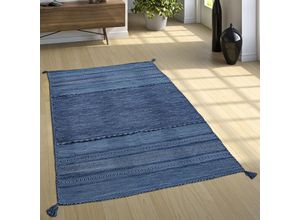 4250857571444 - Paco Home Designer Teppich Webteppich Kelim Handgewebt 100% Baumwolle Modern Gemustert Blau 160x220 cm