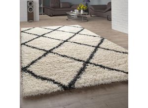 4061981132940 - Hochflor Teppich Shaggy Für Wohnzimmer Skandi Stil Rauten-Design In Beige 200 cm Quadrat - Paco Home