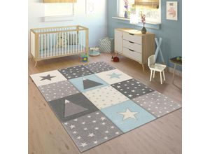 4061981032646 - Kinderteppich Teppich Kinderzimmer Pastell Kariert Punkte Mond Sterne Weiß Grau Blau 120x170 cm - Paco Home