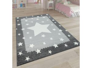 4061981067914 - Kinderteppich Grau Weiß Kinderzimmer 3-D Bordüre Sternen Design Weich Robust 140x200 cm - Paco Home