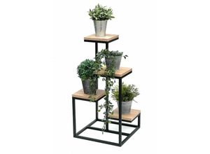 4260700963555 - Dandibo - Blumentreppe Metall Schwarz Holz 75 cm Pflanzentreppe Blumenständer 96355 Blumensäule Modern Pflanzenständer Blumenhocker