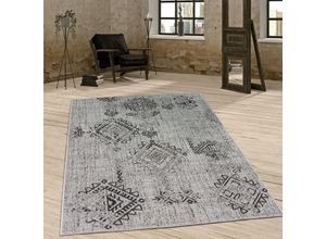 4250857588282 - In- & Outdoor Teppich Vintage Design Rautenmuster Flachgewebt In Grau 80x200 cm - Paco Home