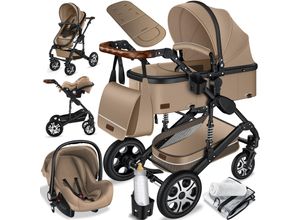 4260663280959 - KESSER® Loops 3 in 1 Kinderwagen Kombikinderwagen Komplettset incl Babywanne & Buggy Sportsitz & Auto-Babyschale - Voll-Gummireifen - Wickeltasche Regenschutz Kindertisch Set