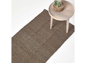 5055967436565 - HOMESCAPES Handgewebter schwarzer Jute-Teppich mit geometrischem Muster 66 x 200 cm - Schwarz Natur