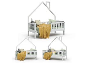 4251421952836 - Hausbett Kinderbett Spielbett Noemi 70x140cm weiß Rausfallschutz