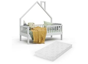 4251421953192 - Vitalispa - Kinderbett Noemi 140x70cm Weiß mit Matratze und Rausfallschutz