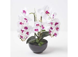 5056280712619 - Künstliche weiß-pinke Phalaenopsis-Orchidee im schwarzen Keramik-Topf 56 cm - Weiß - Homescapes