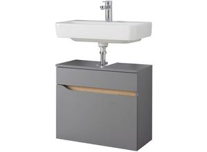 4066075062998 - Lomadox - Badezimmer Waschbeckenunterschrank QENA-66 in Quarzgrau Matt Touch mit Riviera Eiche quer Nb b h t ca 60 53 33 cm - grau