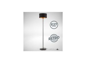 4057722006649 - Stehlampe schwarz-gold Stoff Stehleuchte E27 Holz Metall Wohnzimmer Leselampe - Bklicht