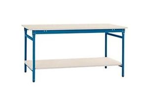 4045916191912 - TP52115007 Komplett-Beistelltisch BASIS stationär mit Melamin-Platte + Zwischenboden BxTxH 1250 x 600 x 780 mm Brillantblau (RAL 5007)