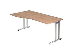 4032062014950 - HAMMERBACHER NS18 Schreibtisch nussbaum Trapezform C-Fuß-Gestell silber 1800 x 800 1000 cm