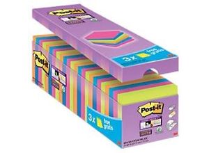 0051141984063 - Post-it Super Sticky Notes Haftnotizen 76 x 76 mm Farbig sortiert 90 Blatt Vorteilspack 21 Blöcke + 3 GRATIS