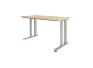 4032062177624 - Elektrisch Höhenverstellbar Schreibtisch Rechteckig Eiche Spanplatte Silber C-Fuß 160 x 80 cm