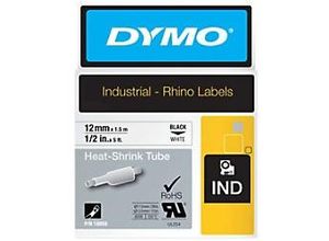 0071701180551 - DYMO Rhino Industrie Schrumpfschlauch-Kabeletiketten | 12 mm 15 m | Schwarz auf weiß | für  Rhino Beschriftungsgerät