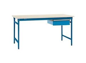 4045916193640 - BB52415007 Komplett-Beistelltisch BASIS stationär mit Melamin-Platte + Einzelschubfach BxTxH 1250 x 800 x 780 mm Brillantblau (RAL 5007)