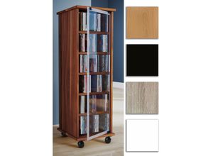 4012246300239 - CD Regal Holz Valenza CD Schrank mit Glastüren für 204 CDs oder 72 DVDs Maße H 98 x B 31 x T 35 cm Elegantes DVD Regal mit Rollen Blu ray Regal CD Regal