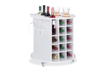 4052025250201 - Relaxdays - Weinregal auf 360° drehbaren Rollen 6 Glashalter Weinaufbewahrung für 17 Flaschen rund HxD 56x54cm weiß