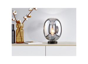 4260768179684 - Meinewunschleuchte - led Tischlampe Industrial mit Glaskugel Rauchglas - Höhe 27cm