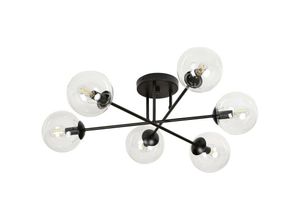 5901738900929 - Emibig Lighting - Emibig brendi Black Globe Multi Arm Halbbündige Deckenleuchte mit klaren Glasschirmen 6x E14