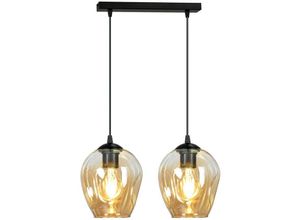 5901738901025 - Emibig Lighting - Emibig istar Schwarze Balken-Pendel-Deckenleuchte mit bernsteinfarbenen Glasschirmen 2x E27