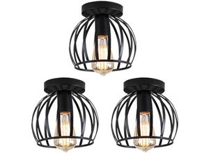 6407971259644 - Axhup - 3er Deckenleuchte Schwarz Vintage Runden Deckenlampe mit Ø19cm Drahtkäfig Semi-Flush Mount Licht E27 Lampenfassung für Esszimmer Schlafzimmer