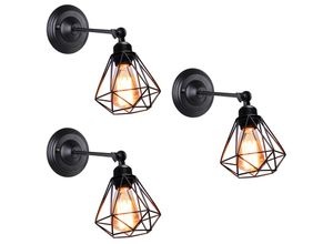 6407971260794 - 3er Wandleuchte Vintage Industrielle Diamant Wandlampe mit Diamant Käfig E27 Lampe Decor für Wohnzimmer Schlafzimmer (Schwarz)