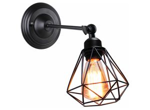 6407971260770 - Axhup - Wandleuchte Vintage Industrielle Diamant Wandlampe mit Diamant Käfig E27 Lampe Decor für Wohnzimmer Schlafzimmer (Schwarz)