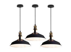 6407971260558 - Axhup - 3er Pendelleuchte Lampenschirm Vintage Hängelampe aus Metall Edisen E27 Lampe für Loft Esszimmer Wohnzimmer Flur (Schwarz & Weiß)