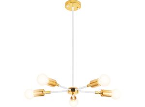 5056667051072 - Privatefloor - Gold-Deckenlampe - Hängeleuchte im Design - 5 Arme - Tristan Weiß - Metall - Weiß