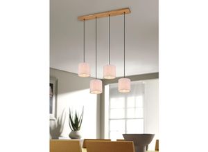 4260688152453 - Schlichte LED Balkenpendellampe mit Stoffschirm Beige und Naturholz Baldachin