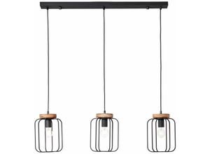 4004353395352 - Lampe Tosh Pendelleuchte 3flg Reihe antik holz schwarz korund 3x A60 E27 40W Holz aus nachhaltiger Waldwirtschaft (fsc) - braun - Brilliant