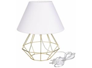 5056013674757 - Keter Lighting - 298 Pati Tischlampe mit rundem konischem Schirm Gold Weiß 25 cm 1x E27