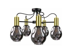 5056013665564 - Keter Lighting - 1785 Kari Multi Arm Semi Flush Deckenleuchte Schwarz Gold 60cm 5x E27