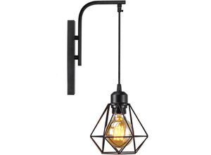 5704142141687 - Wottes - E27 Wandleuchte MetallVintage Industrial Diamantkäfig Wandlampe Schlafzimmer Wohnzimmer - Schwarz