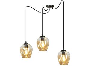 5901738901216 - Emibig Lighting - Emibig level Schwarze Glaskuppel-Cluster-Pendel-Deckenleuchte mit bernsteinfarbenen Glasschirmen 3x E27